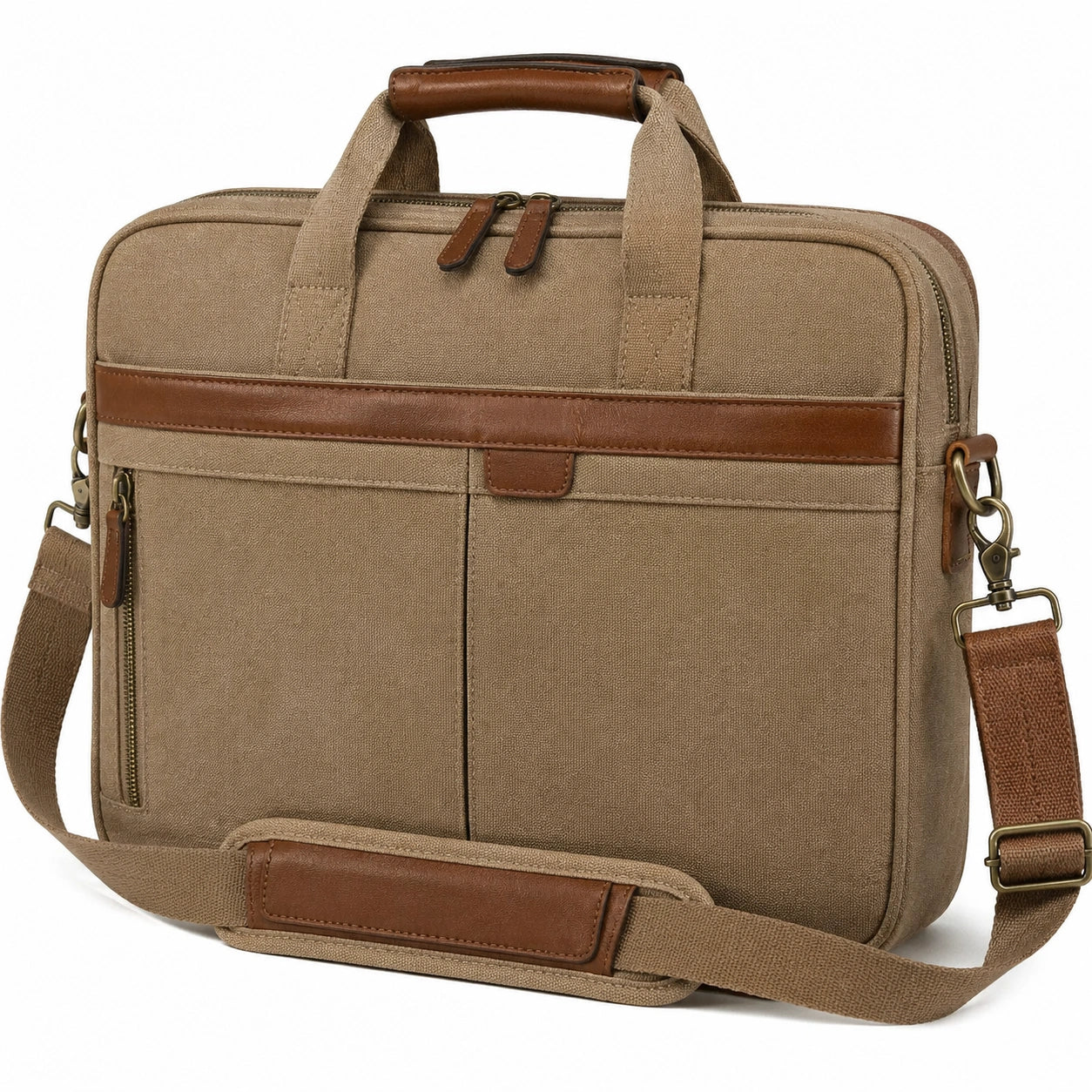 Aktentasche 40 x 30 x 8 cm aus Textil in Beige Braun für Arbeit mit Schultergurt