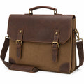 Aktentasche 40 x 30 x 12 cm aus Textilgewebe und Kunstleder Braun im Vintage-Stil mit Schultergurt