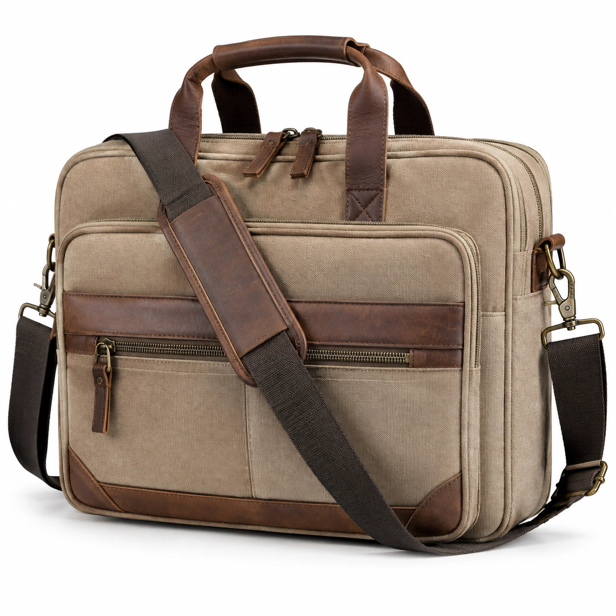 Laptoptasche 42 x 12 x 32 cm Beige Braun aus Textilgewebe mit Schultergurt