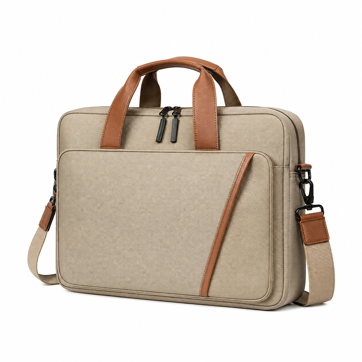 Laptoptasche 40 x 30 x 8 cm Beige Braun Textil mit Kunstleder Business Umhängetasche