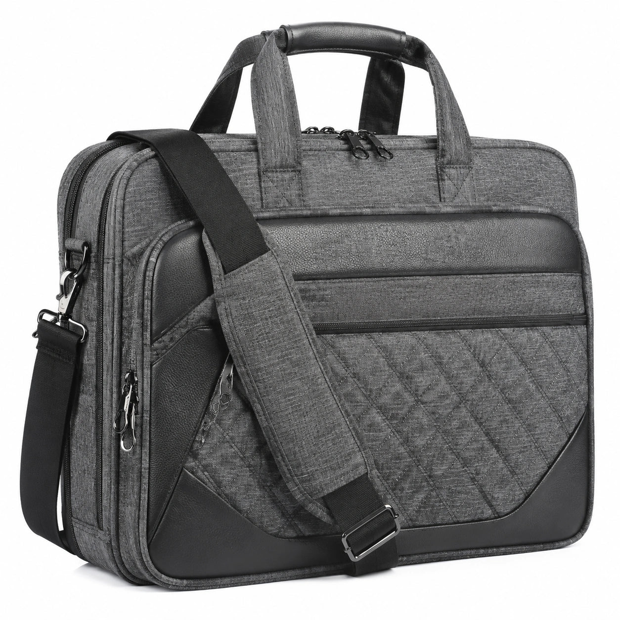 Laptoptasche 15.6 Zoll Grau Schwarz aus Textil Kunstleder mit Schultergurt