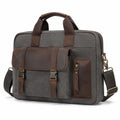 Laptoptasche 40 cm Canvas Kunstleder Grau Braun Schultertasche mit Fächern