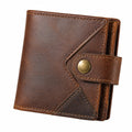 Geldbörse 12 x 10 x 2 cm aus Leder Braun mit Druckknopf im Vintage Stil