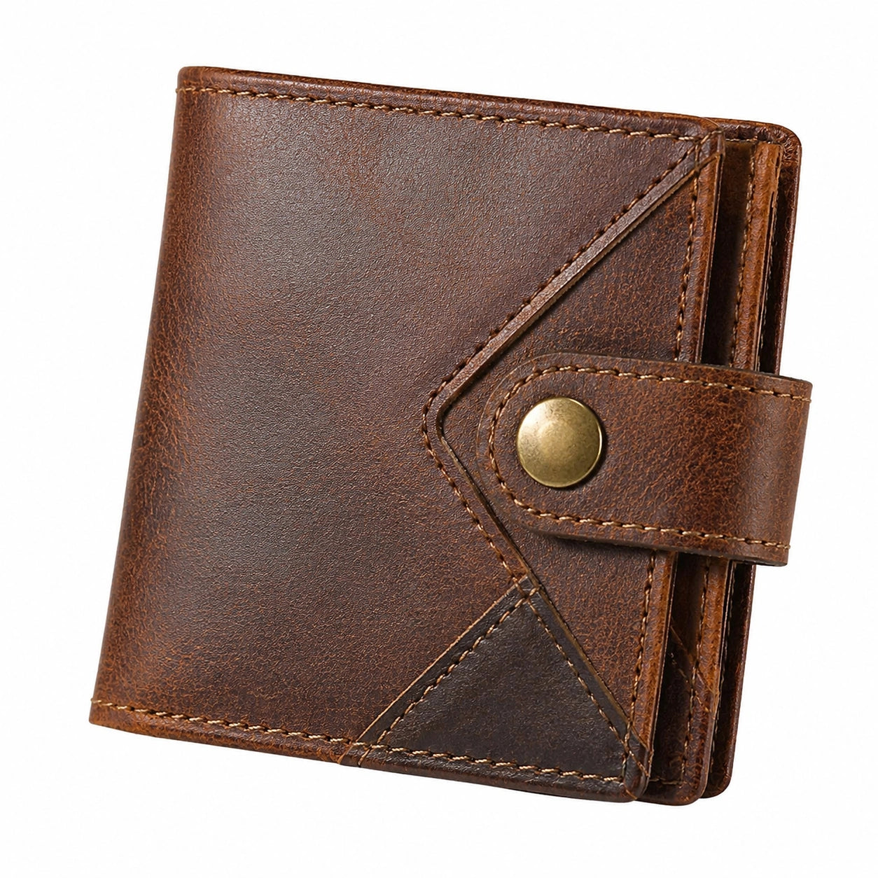 Geldbörse 12 x 10 x 2 cm aus Leder Braun mit Druckknopf im Vintage Stil