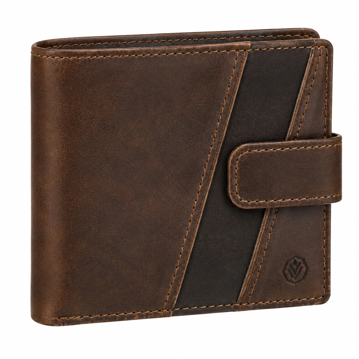 Geldbörse 12 x 9 x 2 cm aus Leder Braun mit Druckknopf im Vintage-Stil