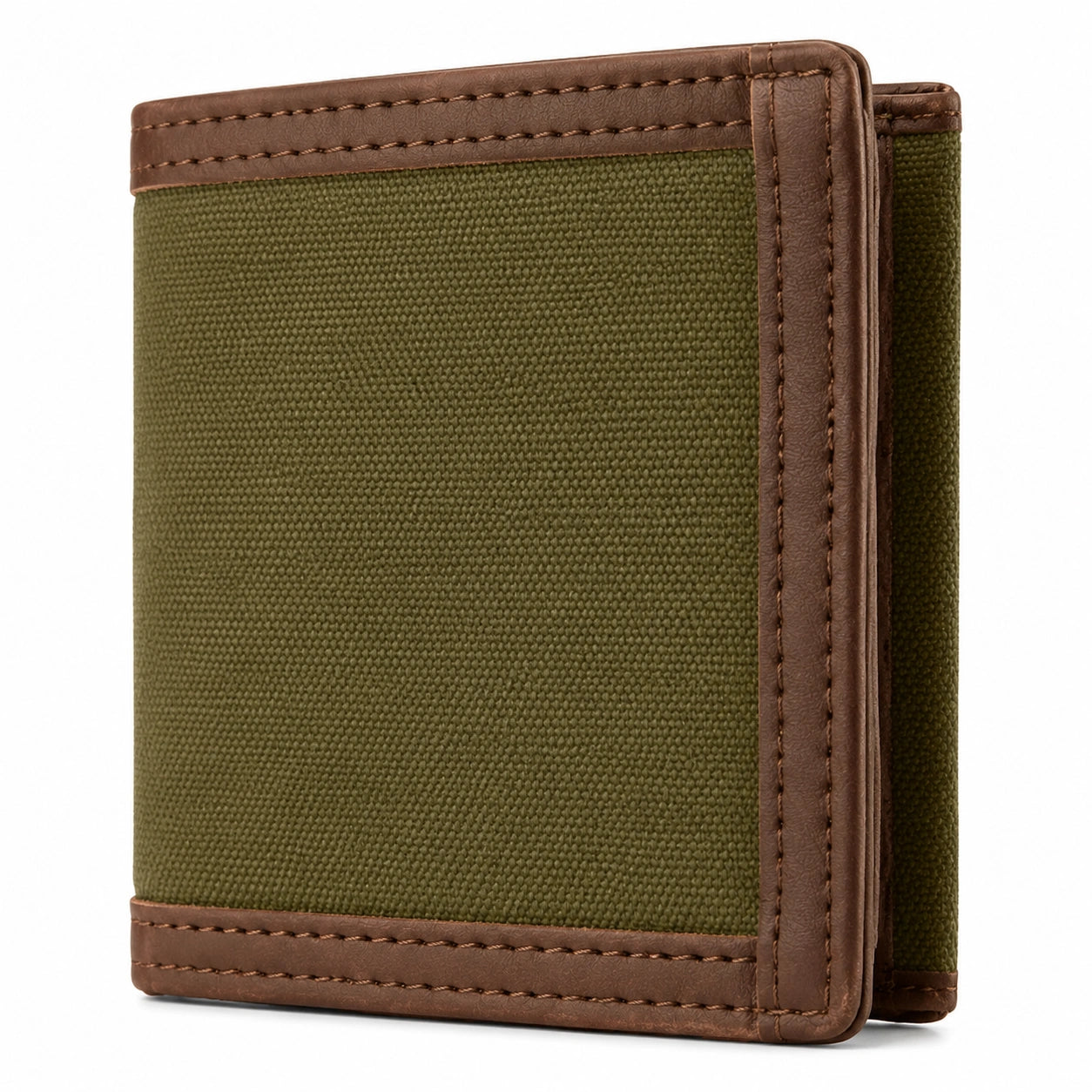 Geldbörse 12 x 9.5 x 2 cm aus Textilgewebe und Kunstleder Olivgrün Braun im klassischen Faltstil