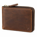 Geldbörse 12 cm aus braunem Leder mit Reißverschluss im Vintage-Stil