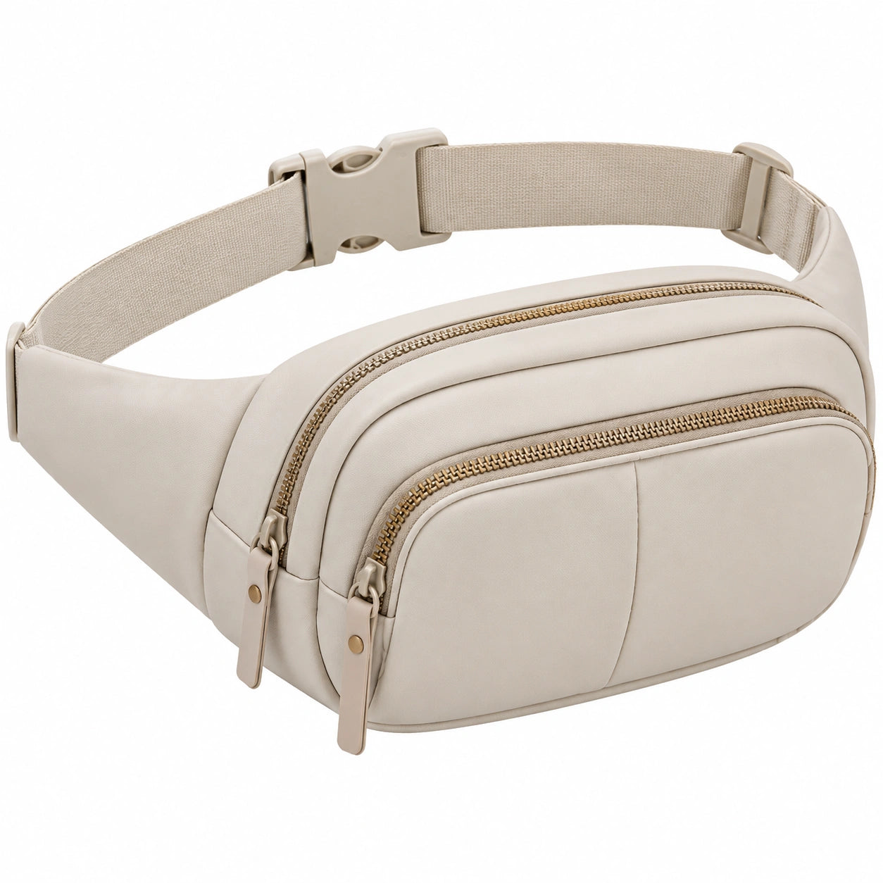 Gürteltasche 32 cm Kunstleder Beige mit zwei Reißverschlussfächern