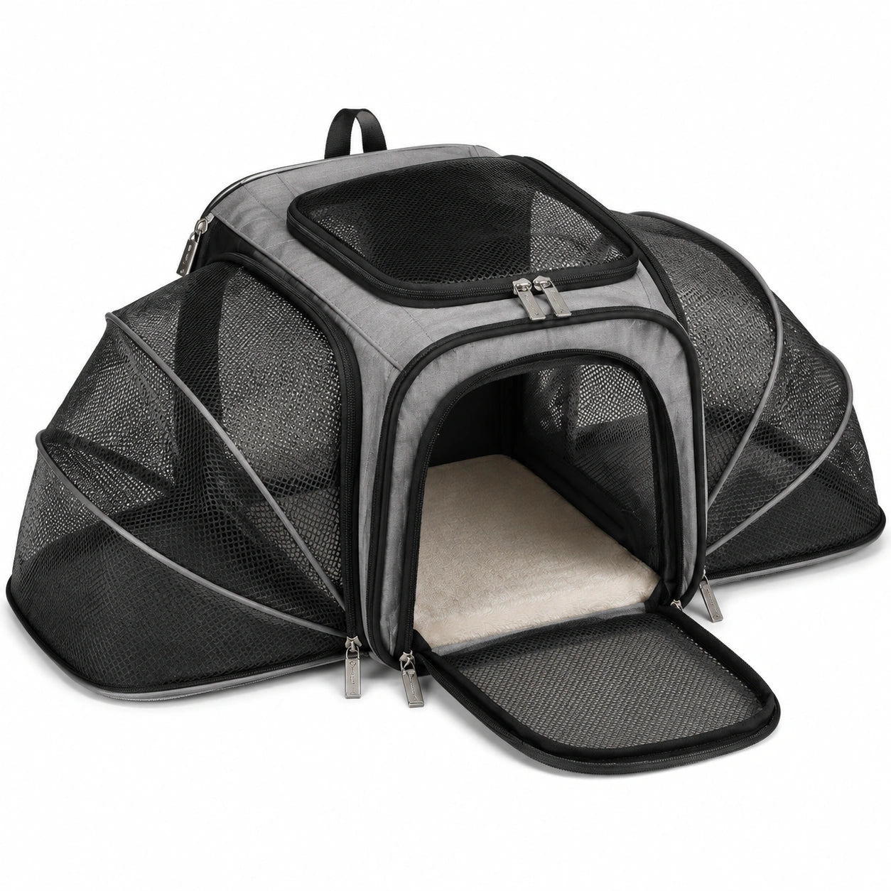 Haustier-Transporttasche 45 x 30 x 30 cm aus Polyester Grau Schwarz mit Netzfenstern faltbar