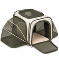 Erweiterbare Haustier-Transporttasche 45 x 30 x 30 cm aus Textil in Beige Grün mit Netzfenstern