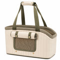 Haustiertragetasche 45 x 28 x 30 cm aus Textil Beige Olivgrün mit Netzfenster