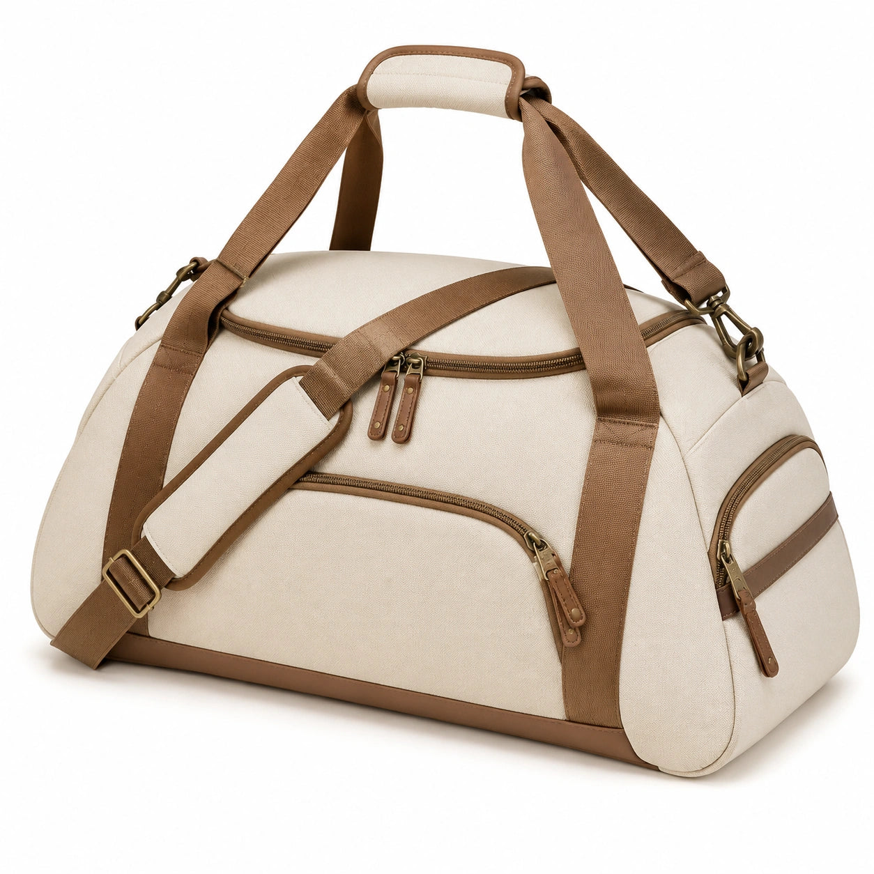 Sporttasche 50 cm Textil Beige Braun mit Schultergurt und Reißverschluss