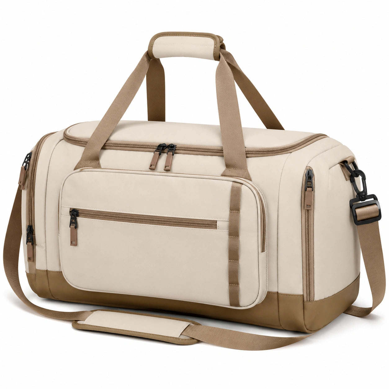 Reisetasche 50 x 25 x 30 cm Kunstleder Beige Braun mit Schultergurt und Reißverschluss