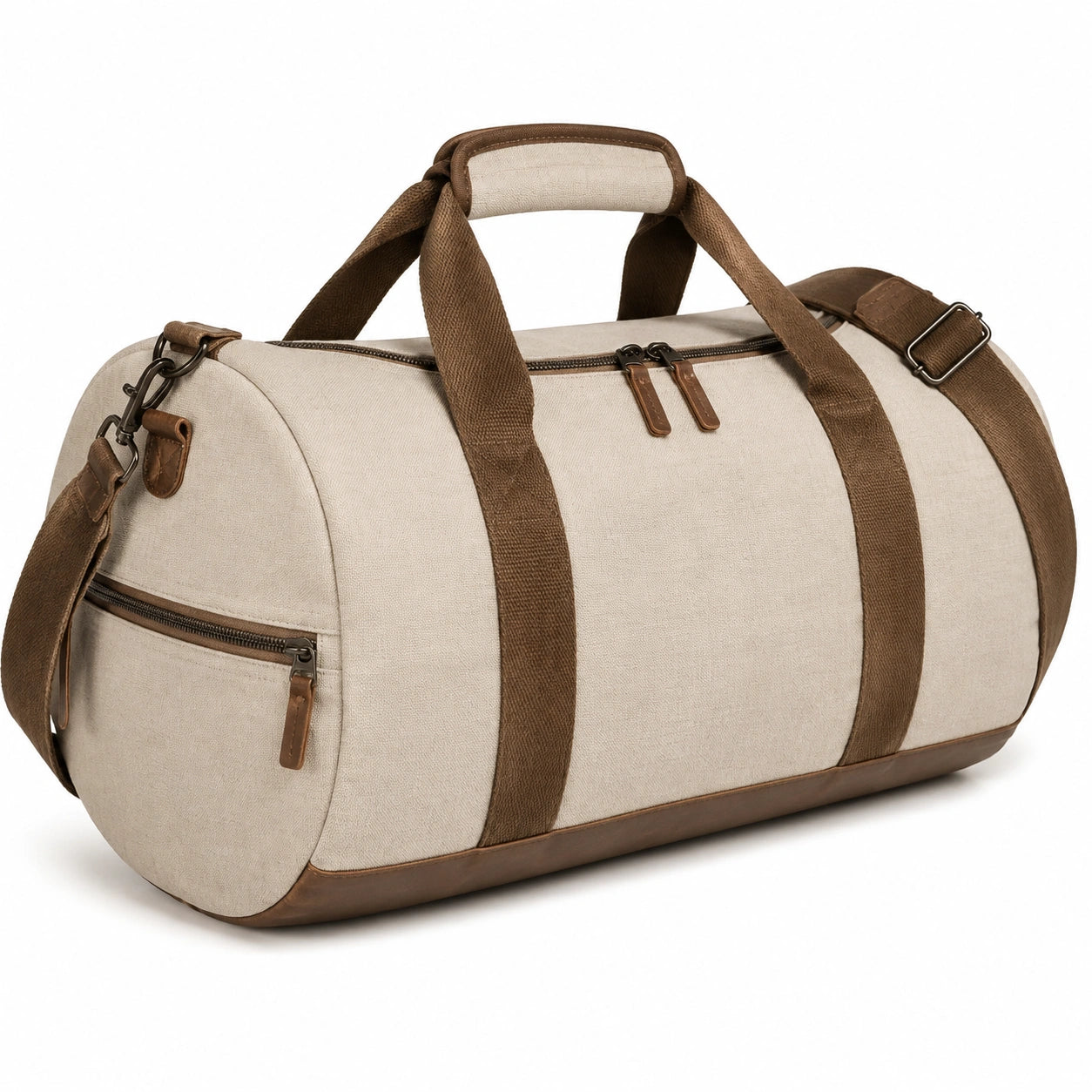 Reisetasche 50 cm aus Canvas Beige Braun mit Schultergurt