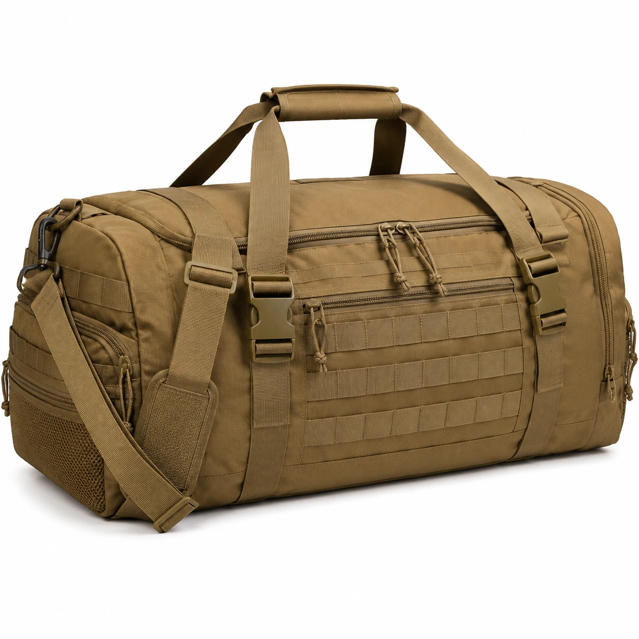 Reisetasche 50 x 28 x 28 cm aus Polyester Khaki mit Schultergurt und Fächern