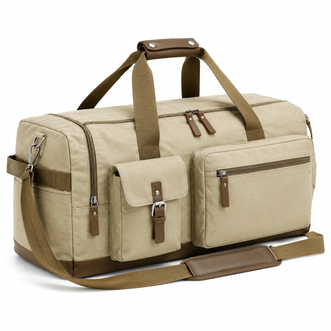 Reisetasche 50 x 25 x 30 cm aus Textil in Beige Braun mit Schultergurt