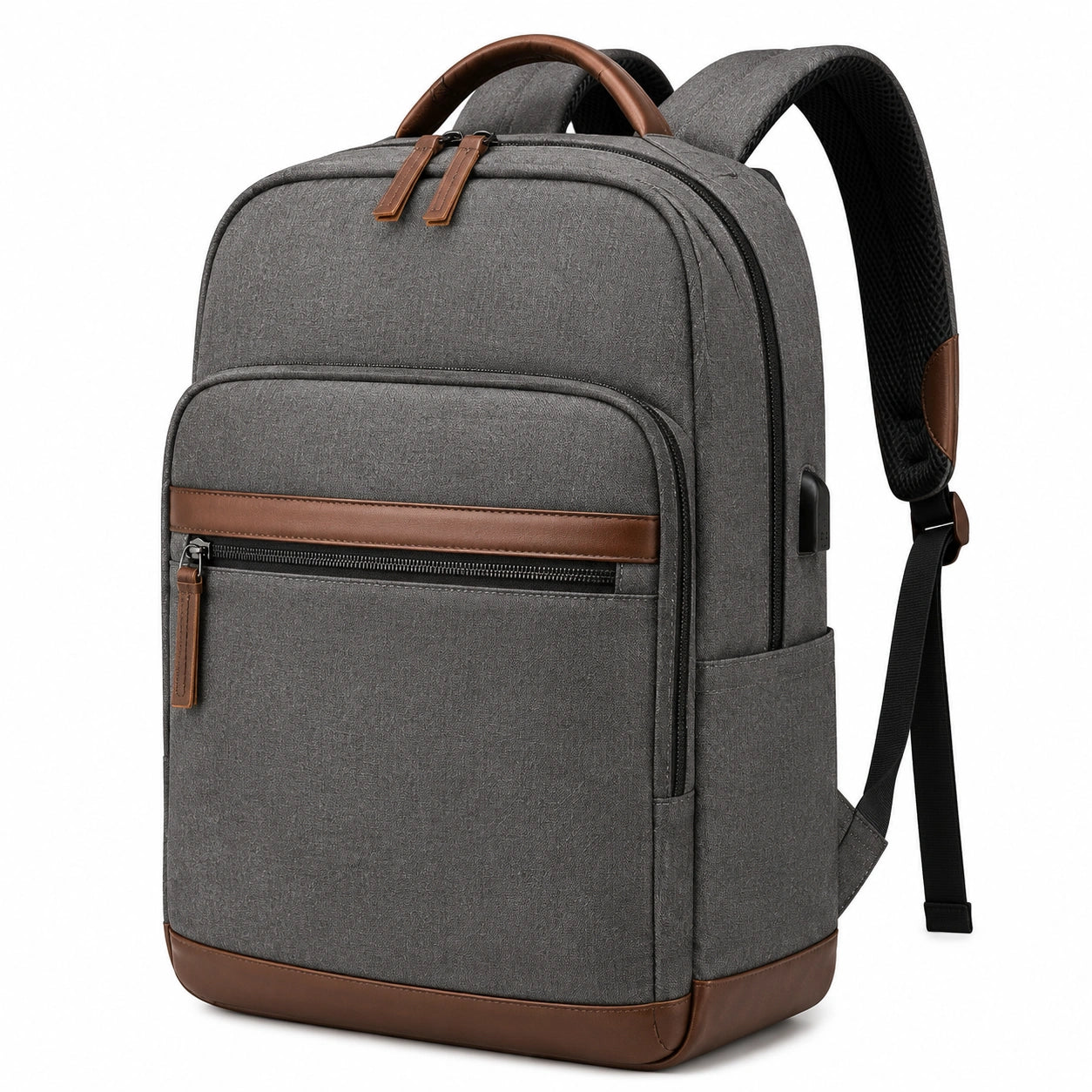 Laptop-Rucksack 30 x 16 x 45 cm Textil Grau Braun mit USB-Anschluss