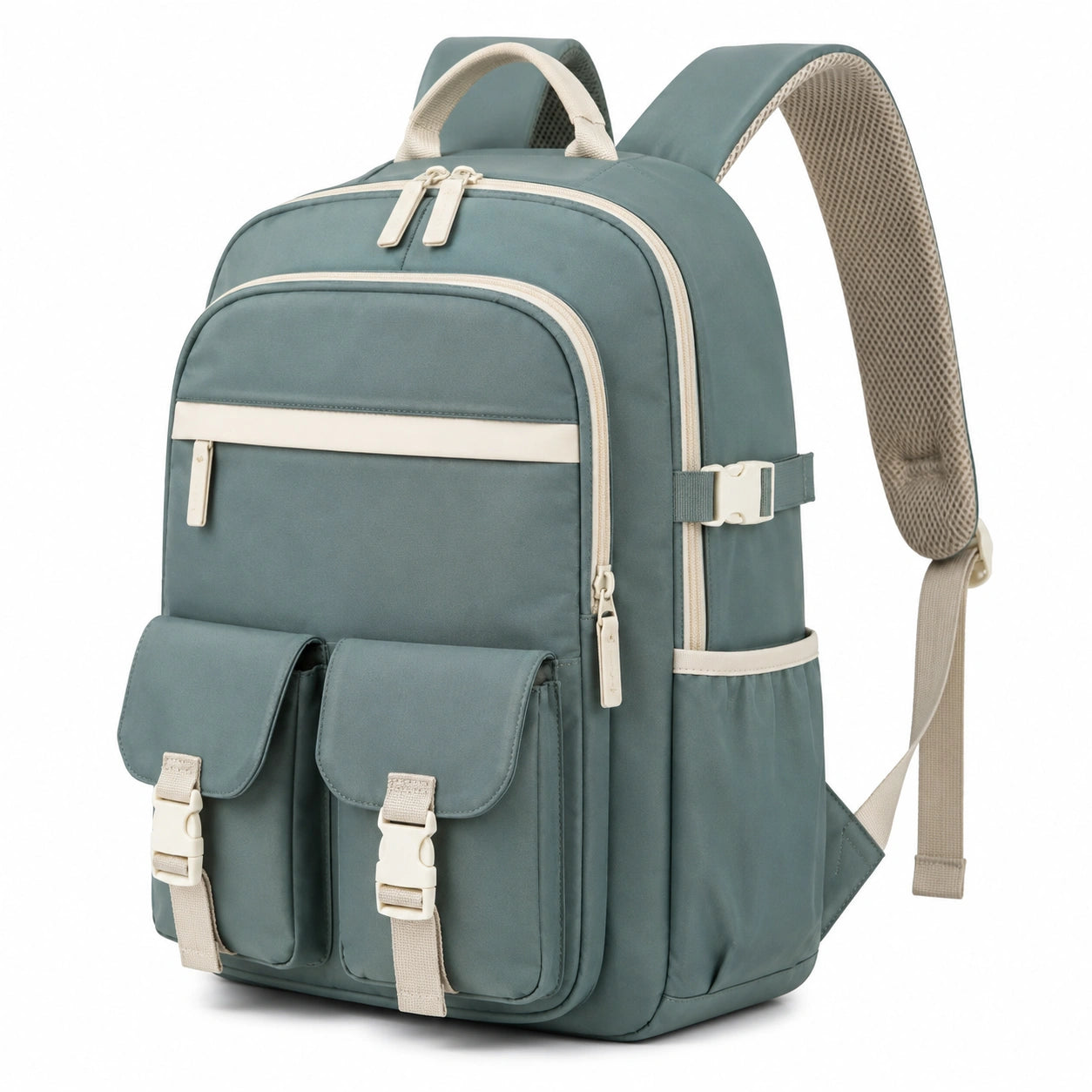 Rucksack 32 x 18 x 45 cm aus Polyester Petrol Beige für Alltag mit mehreren Fächern