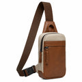 Umhängetasche 17 x 7 x 30 cm aus Textil und Kunstleder Beige Braun mit verstellbarem Schultergurt