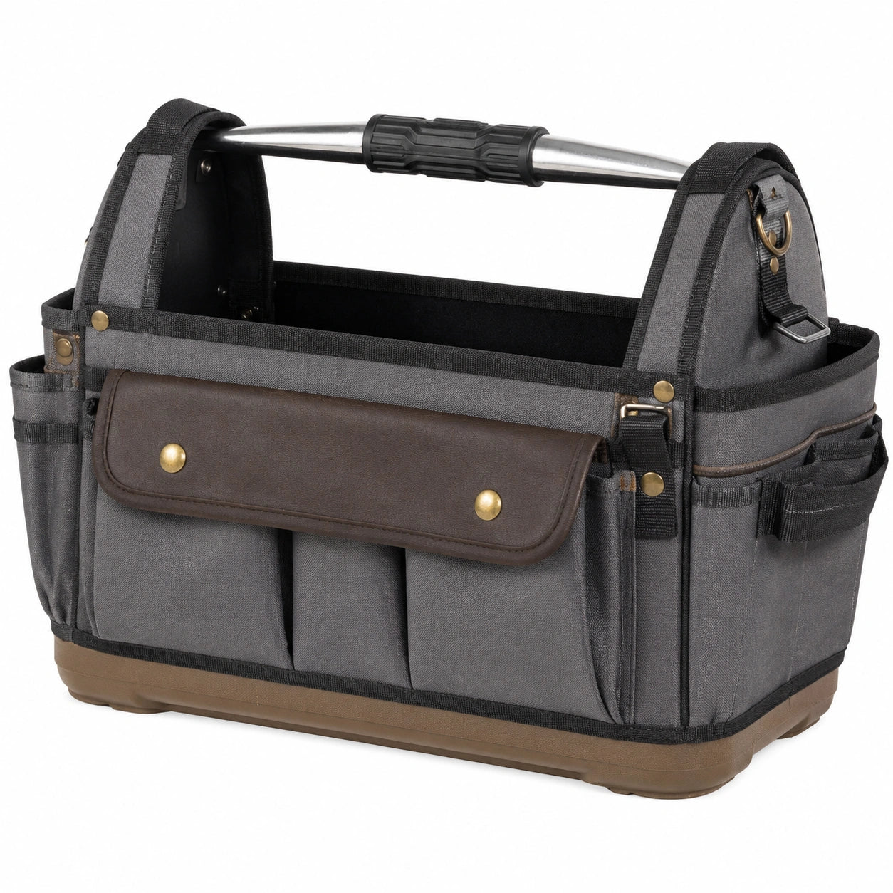 Werkzeugtasche 42 x 23 x 30 cm aus Textil grau-braun mit Metallgriff und Fächern