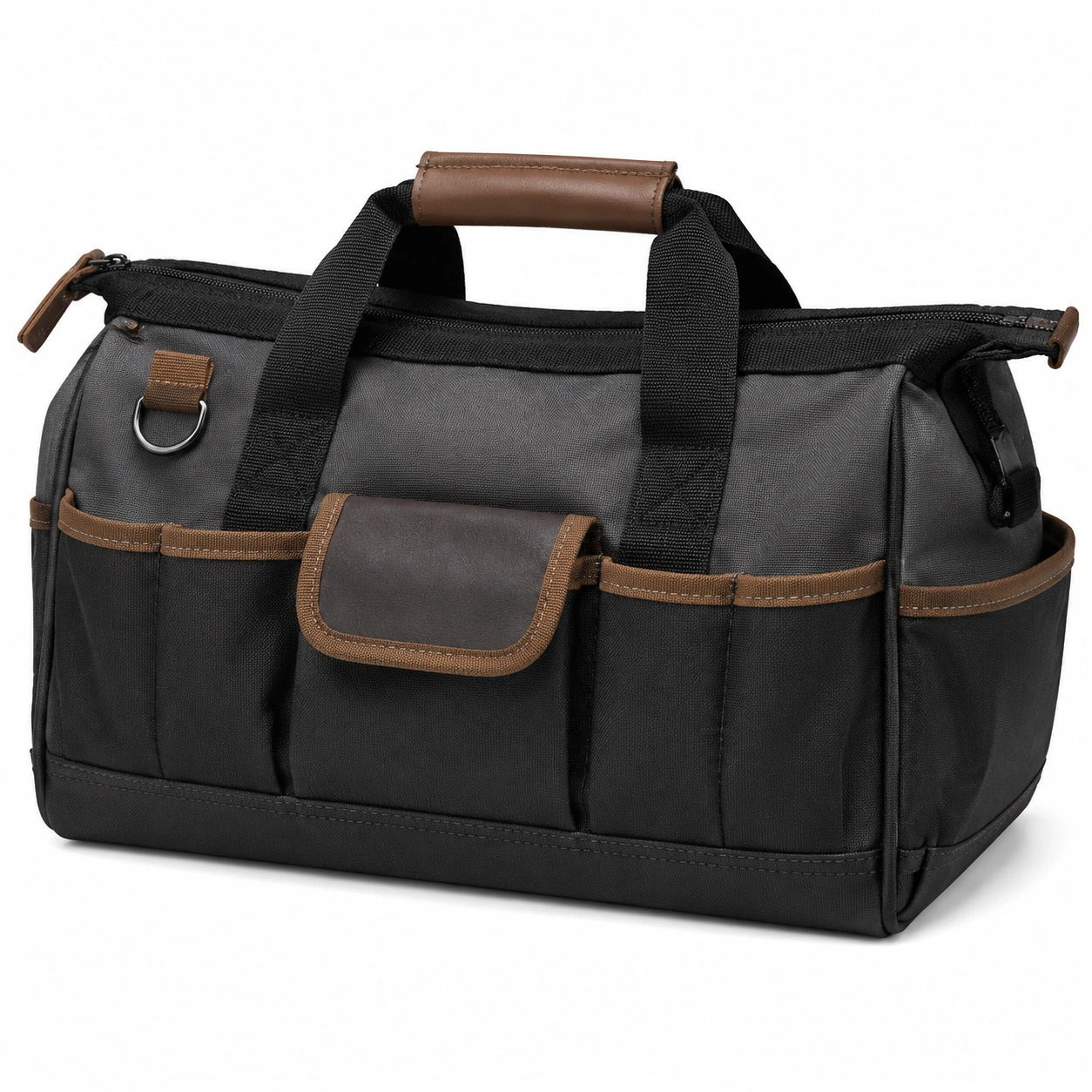 Werkzeugtasche 40 x 20 x 30 cm aus Textil Schwarz Braun mit Mehrfachfächern